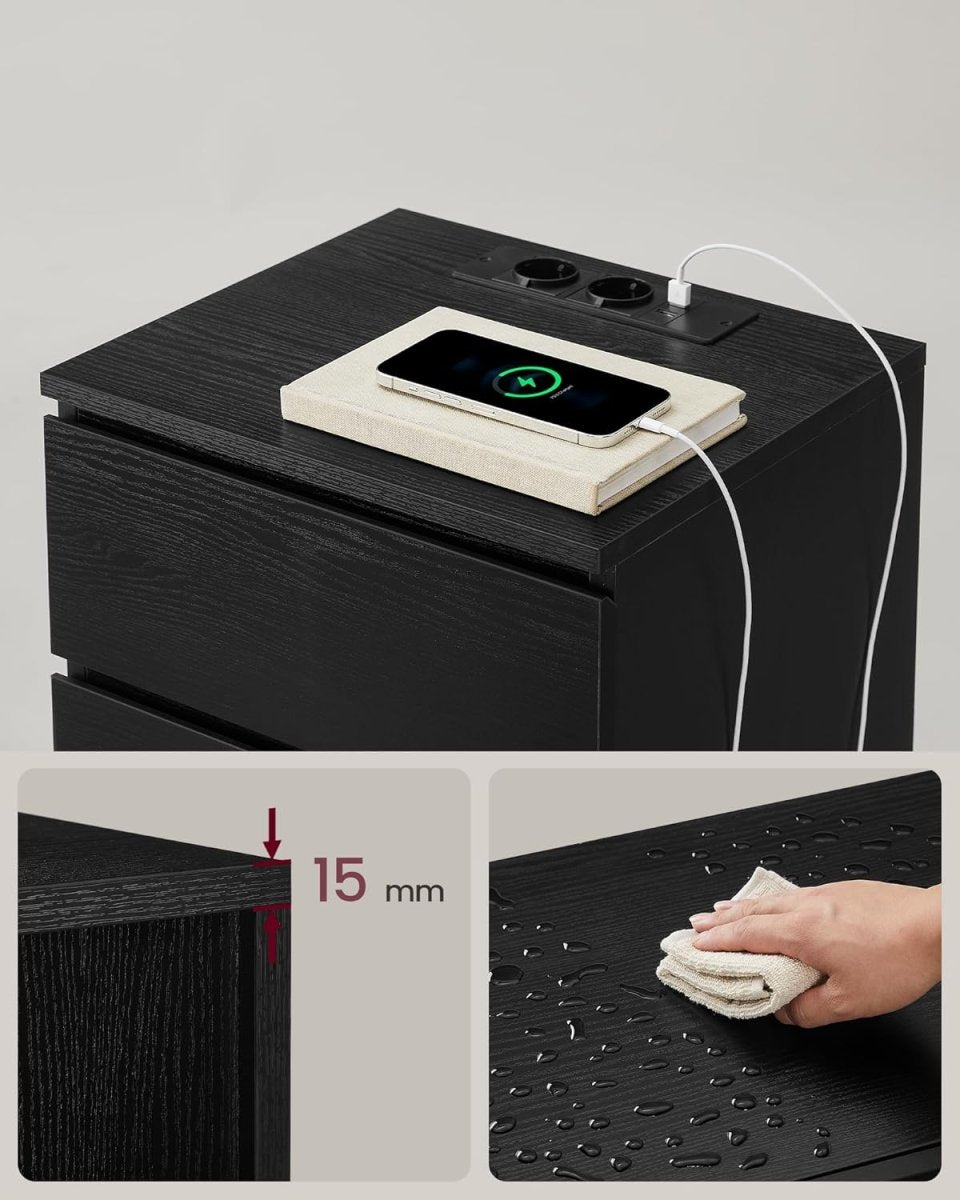 Beistelltisch mit Ladestation - Nachttisch mit USB-Anschluss - Schrank mit Steckdose