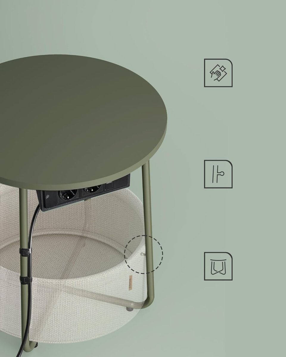 Beistelltisch mit Steckdose und USB-Anschluss - mit Korb - Moderner Tisch