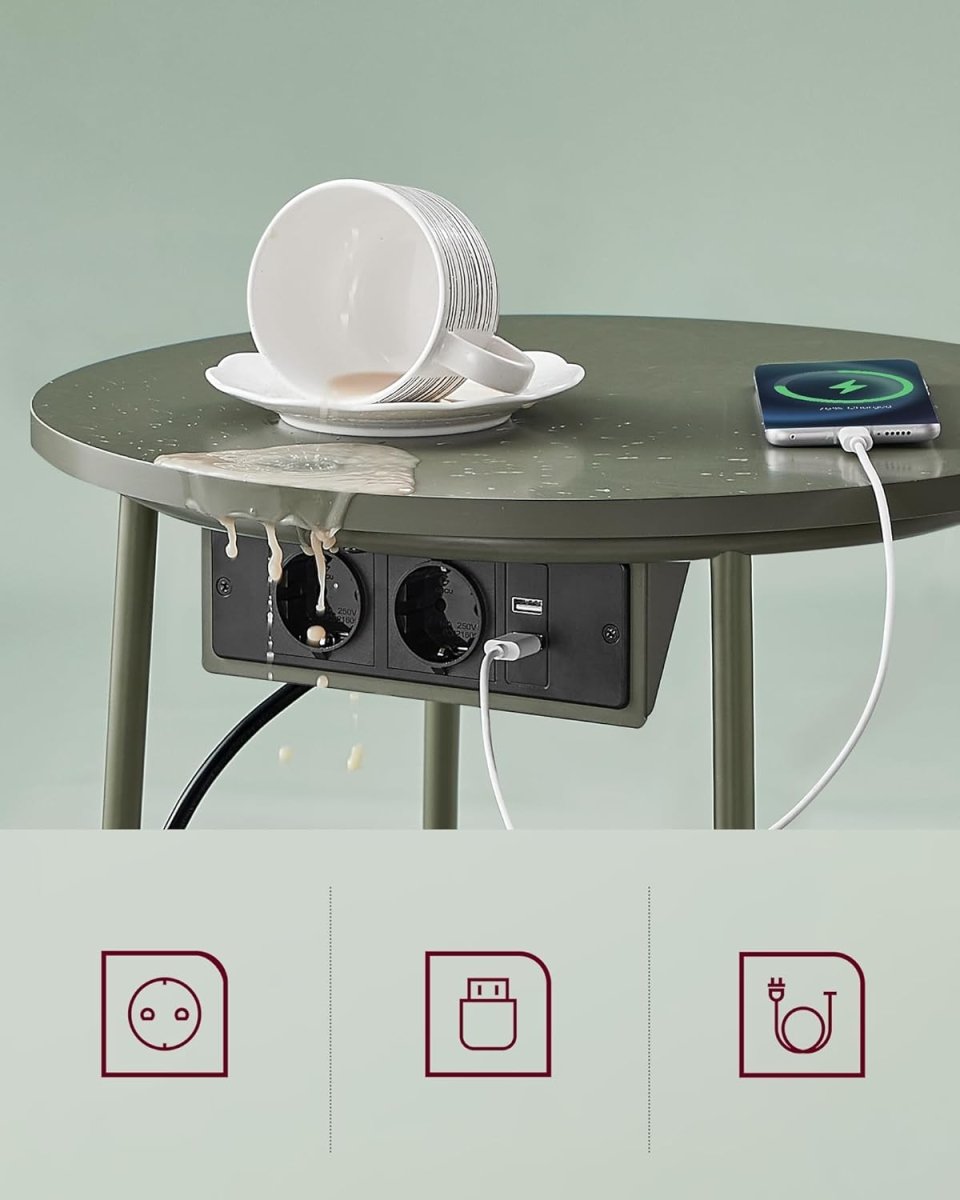 Beistelltisch mit Steckdose und USB-Anschluss - mit Korb - Moderner Tisch