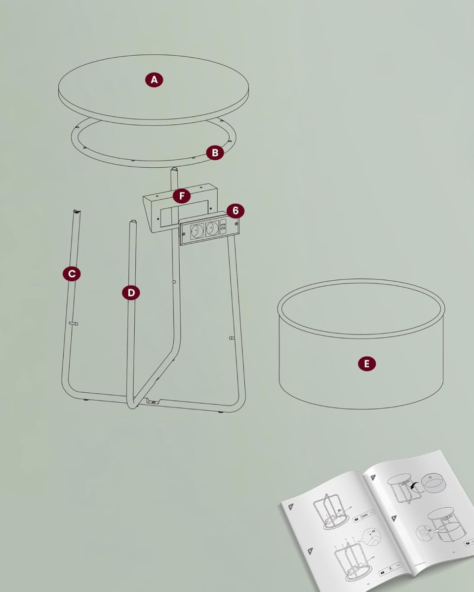Beistelltisch mit Steckdose und USB-Anschluss - mit Korb - Moderner Tisch