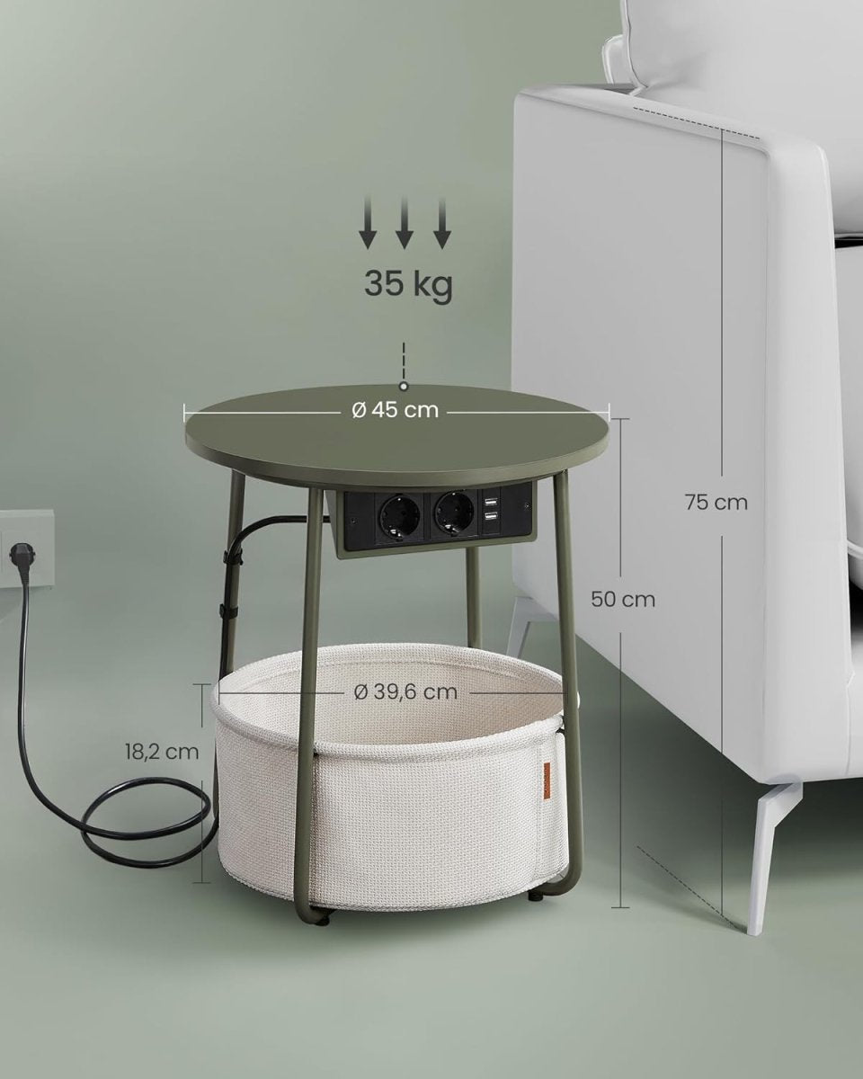 Beistelltisch mit Steckdose und USB-Anschluss - mit Korb - Moderner Tisch