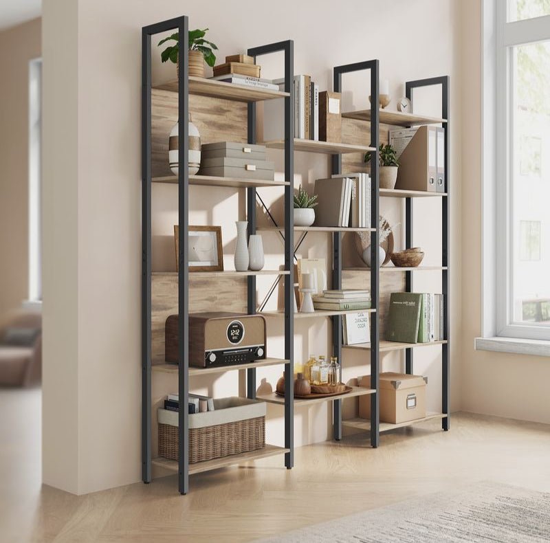 Industrielles Bücherregal - Leiterregal - 14 Regalböden - Stabiler Metallrahmen