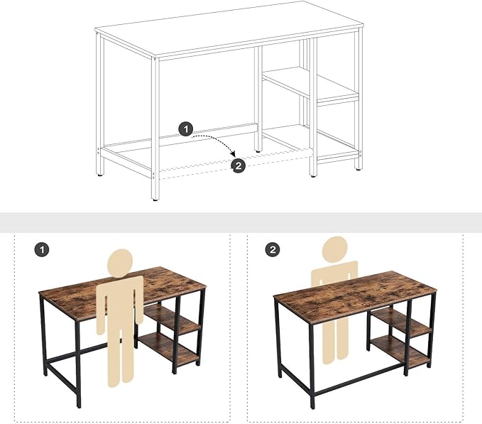 Schreibtisch - Computertisch - Schreibtisch mit 2 Ablageflächen rechts oder links - Industriedesign