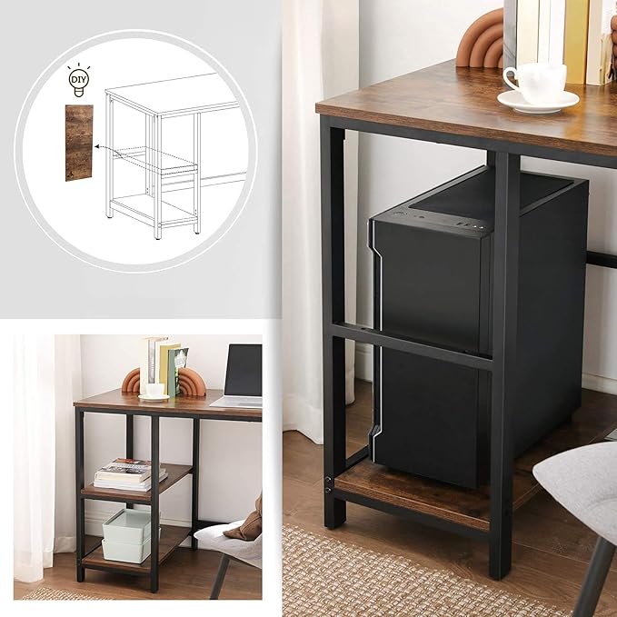 Schreibtisch - Computertisch - Schreibtisch mit 2 Ablageflächen rechts oder links - Industriedesign