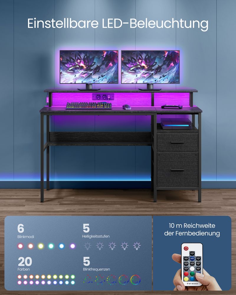 Schreibtisch mit LED-Beleuchtung - Computertisch mit USB und Steckdose