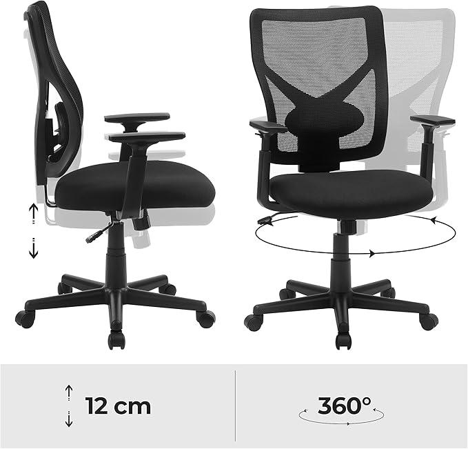 Bürostuhl - Ergonomischer Bürostuhl mit Wippmechanismus - Verstellbare Armlehnen - Netzgewebe