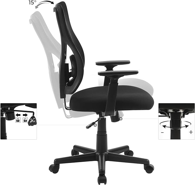 Bürostuhl - Ergonomischer Bürostuhl mit Wippmechanismus - Verstellbare Armlehnen - Netzgewebe