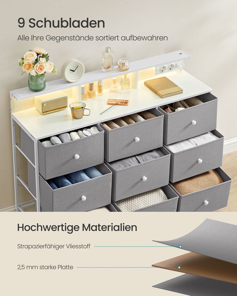 Kommode mit USB und Steckdose - Kommode mit LED-Beleuchtung