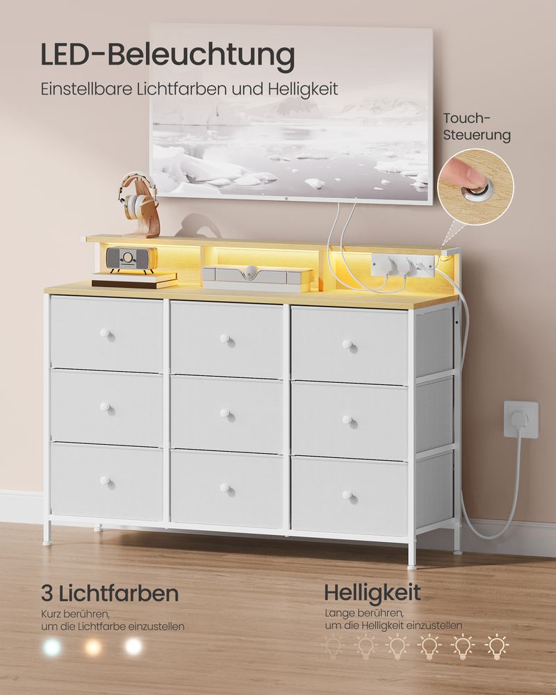 Kommode mit USB und Steckdose - Kommode mit LED-Beleuchtung