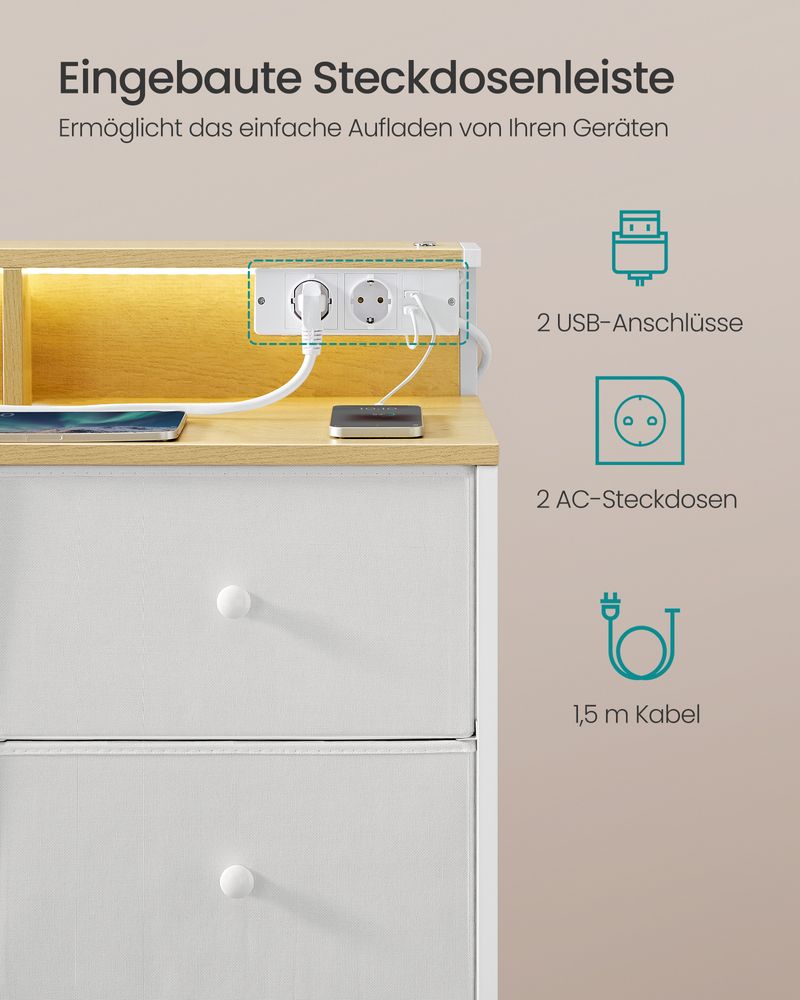 Kommode mit USB und Steckdose - Kommode mit LED-Beleuchtung