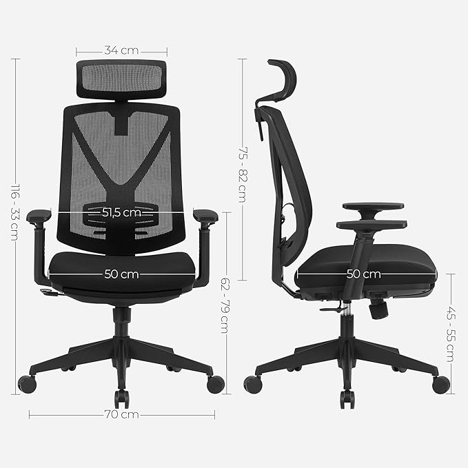 Vollständig verstellbarer Bürostuhl – ergonomischer Bürostuhl – Bürostuhl – verstellbare Rückenlehne