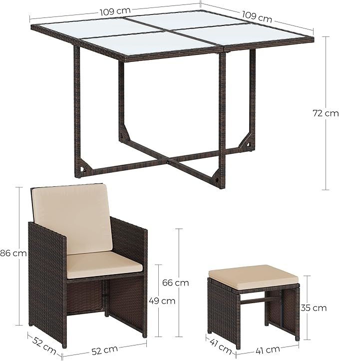 Komplettes Gartenmöbel-Set – Polyrattan-Stühle + Tisch – Terrassenset mit Kissen