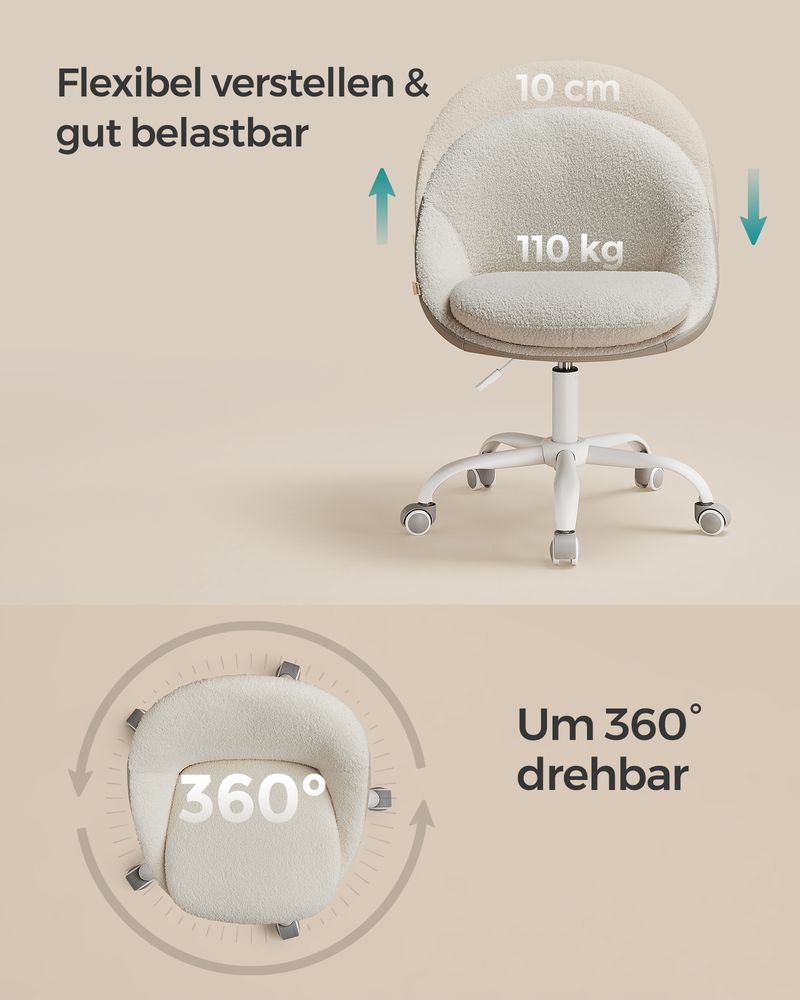 Drehstuhl ohne Armlehnen - Kompakter Bürostuhl - 360° verstellbarer Stuhl