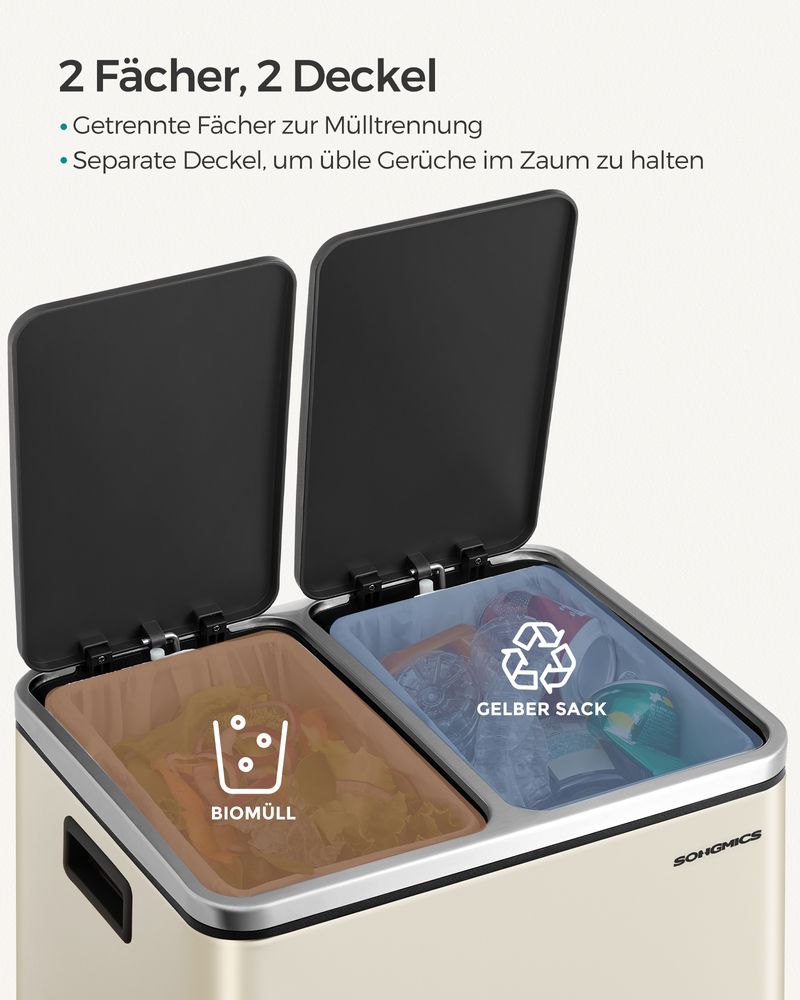 Doppel-Treteimer mit Fußpedalen - Abfalleimer 30L