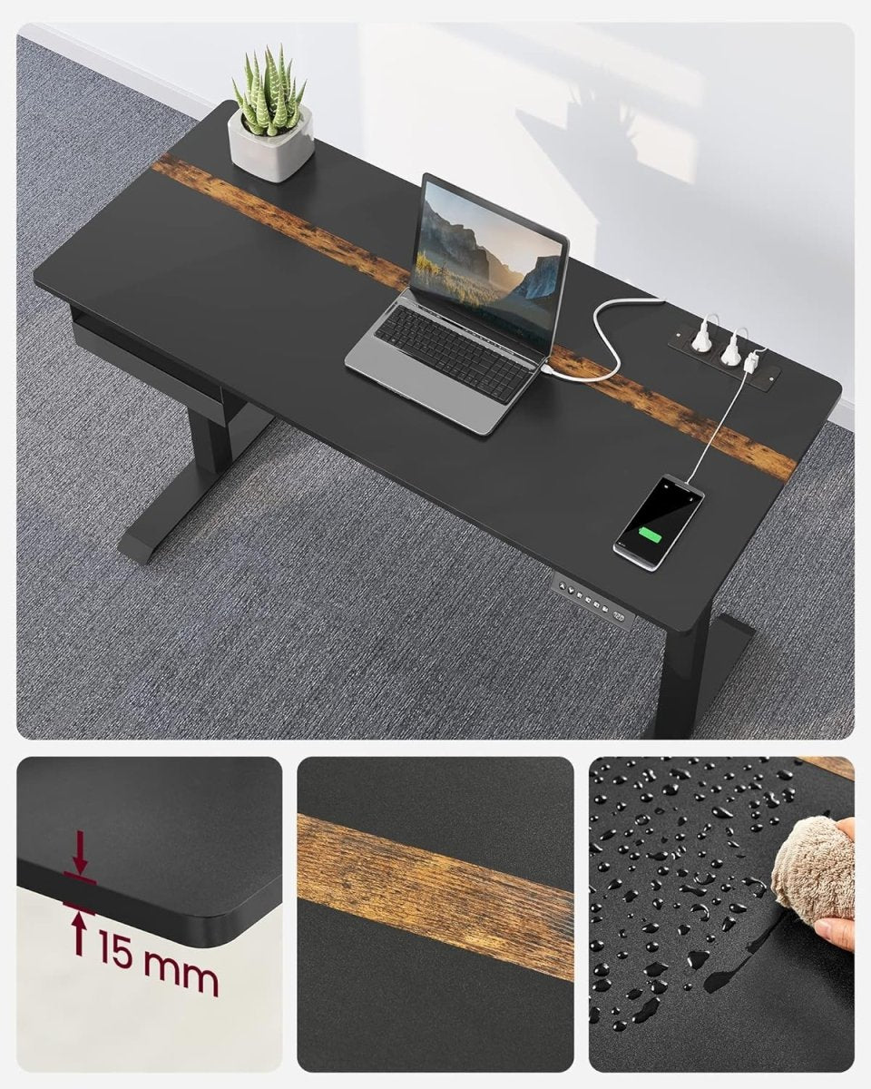 Elektrischer Stehschreibtisch mit Steckdose - Memory-Funktion - mit Schublade und Haken - Home Office