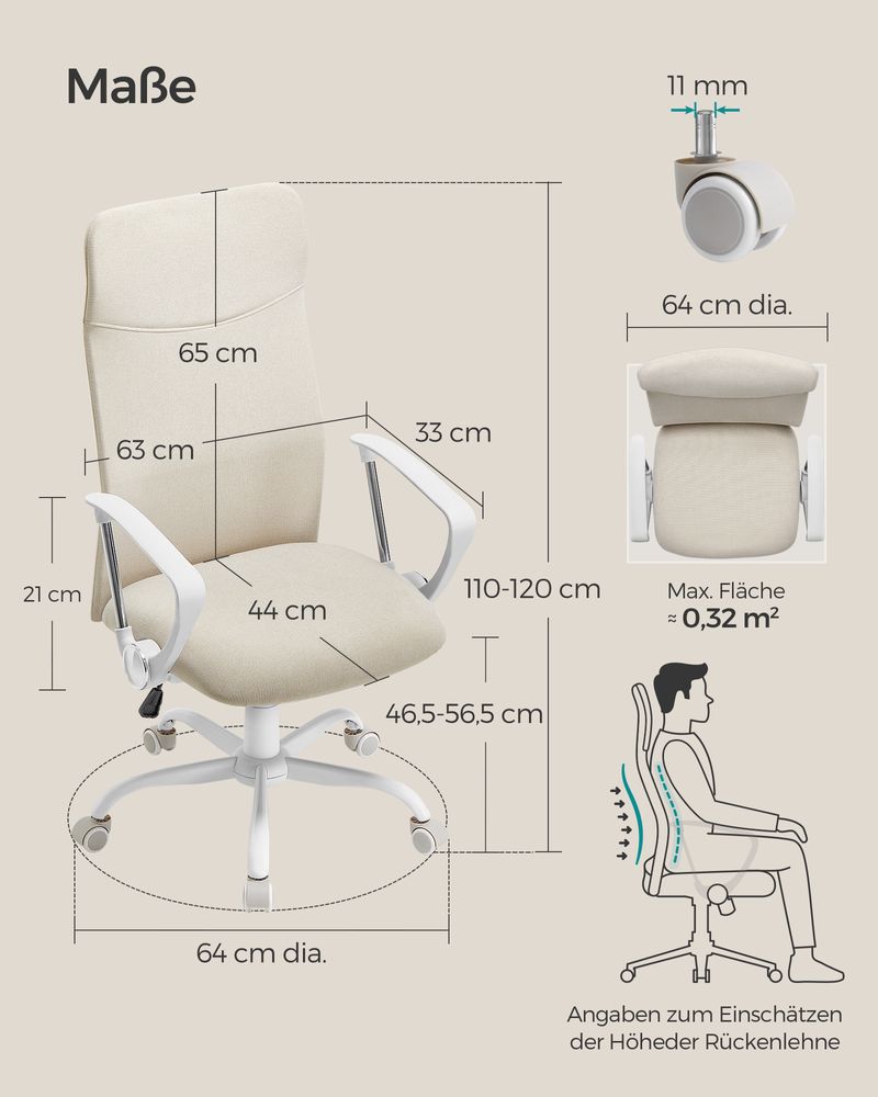 Ergonomischer Bürostuhl mit bequemer Stoffpolsterung