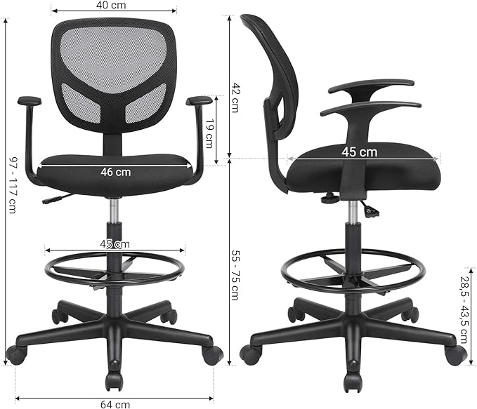 Ergonomischer Hocker - Bürostuhl - Friseurstuhl - Höhenverstellbare Fußstütze - 360° drehbar