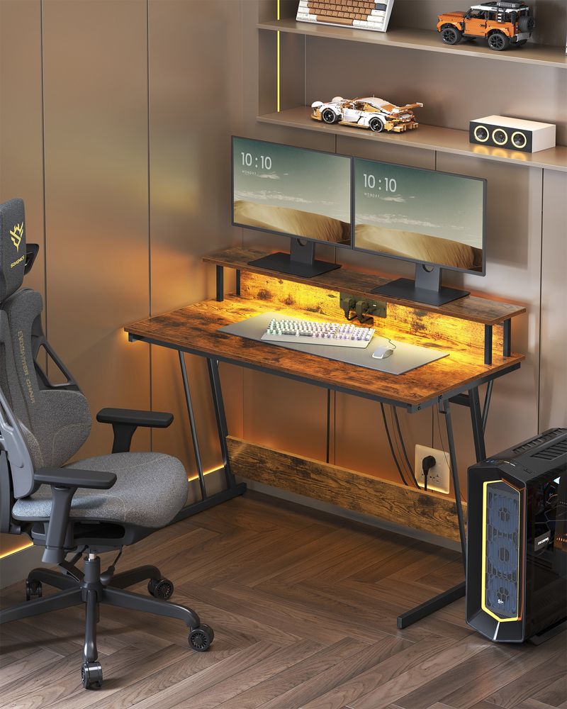 Gaming Schreibtisch mit LED - Gaming Tisch mit Steckdose und USB-Anschluss