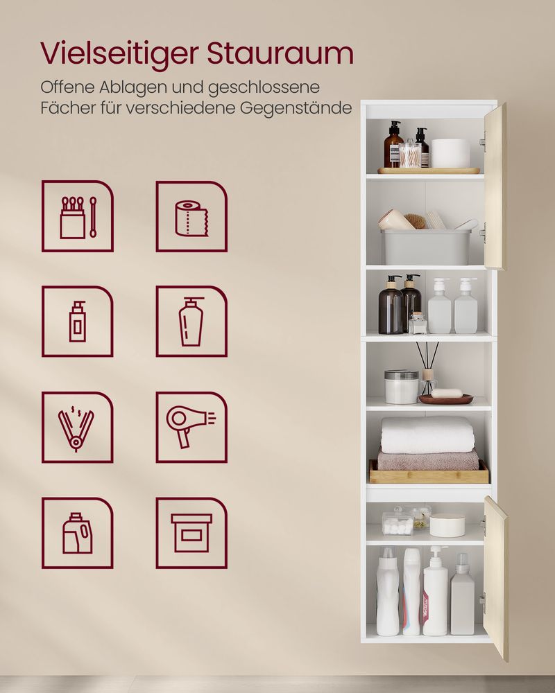Hängender Badezimmerschrank – Weiß & Naturbeige – 30 x 40 x 160 cm