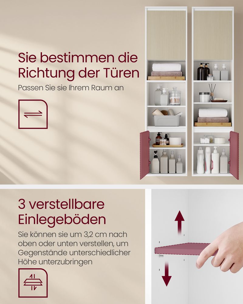 Hängender Badezimmerschrank – Weiß & Naturbeige – 30 x 40 x 160 cm