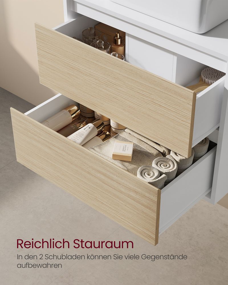Wandmontierter Waschbeckenschrank - Badezimmerschrank mit 2 Schubladen - Platzsparend