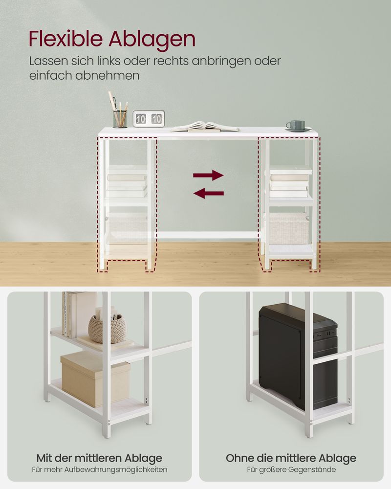 Industrieller Schreibtisch 120 cm breit - Mit beweglichen Regalen