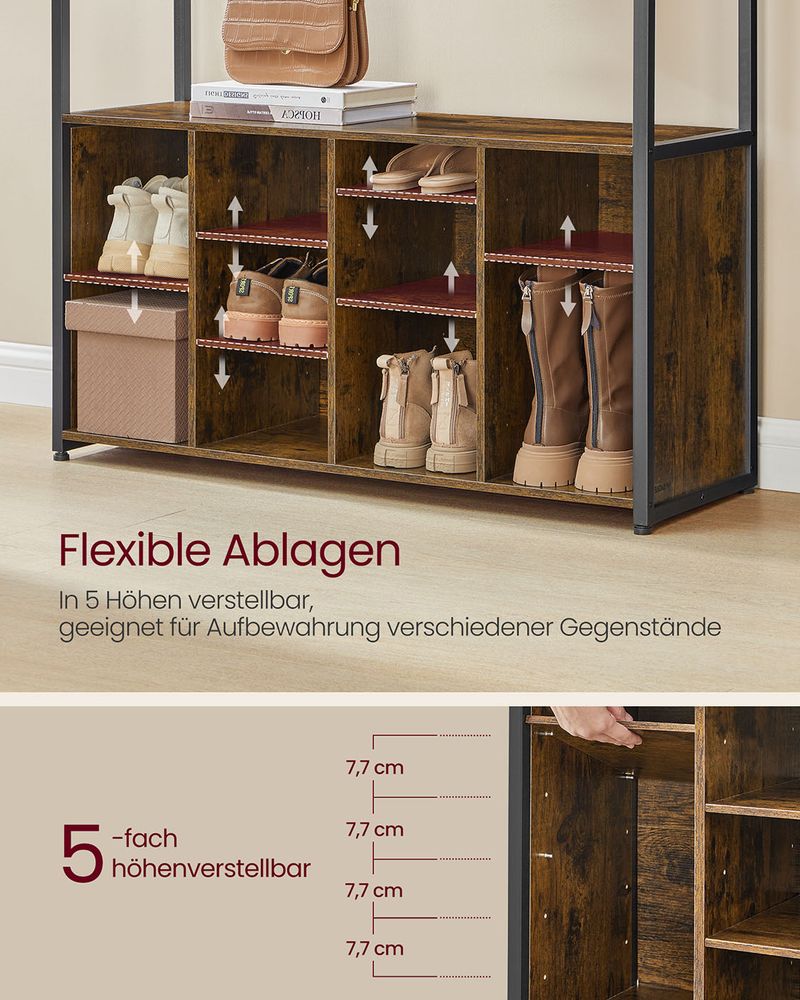 Industrielle Garderobe mit Bank und Schuhregal – 4-in-1-Design