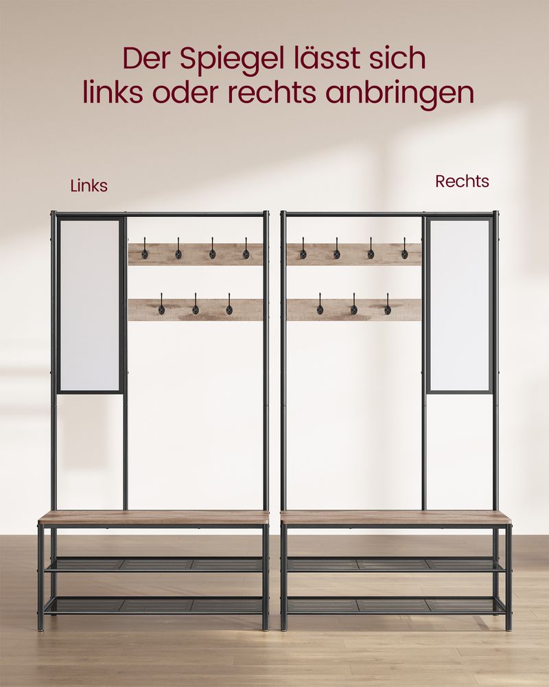 Garderobe mit Schuhablage und Spiegel – 4-in-1 Flurmöbel