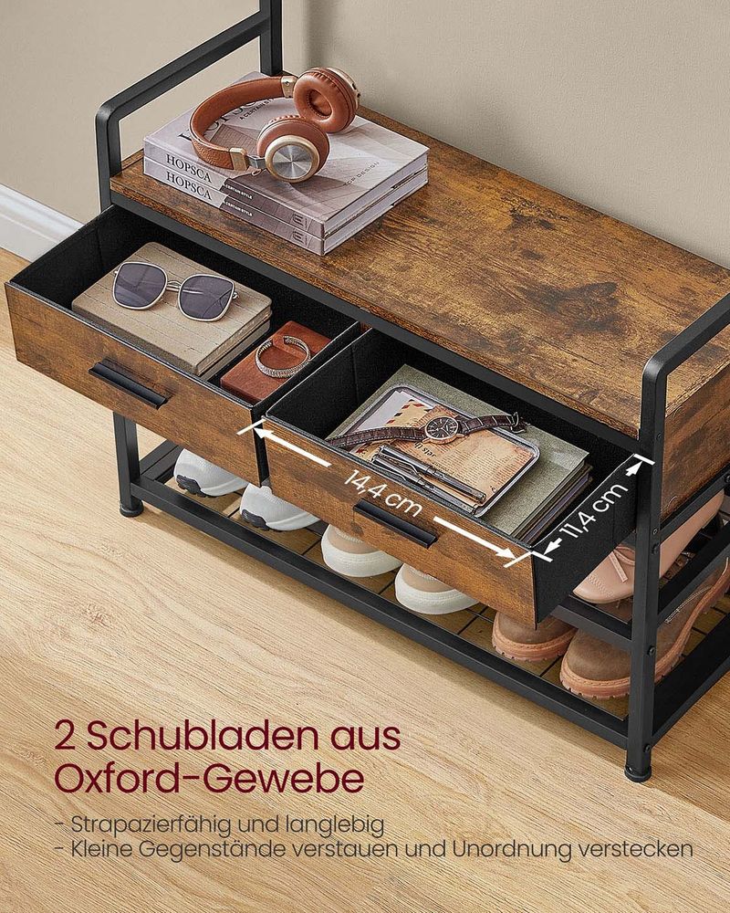 Garderobe mit Schuhregal, Schubladen und Kleiderstange – 6-in-1 Flurmöbel