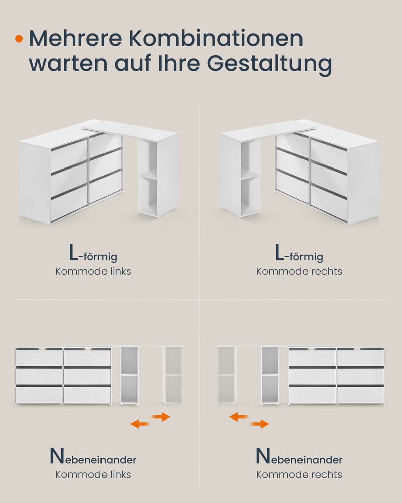 Schminktisch mit 6 Schubladen - Verstellbarer Schrank - L-Form