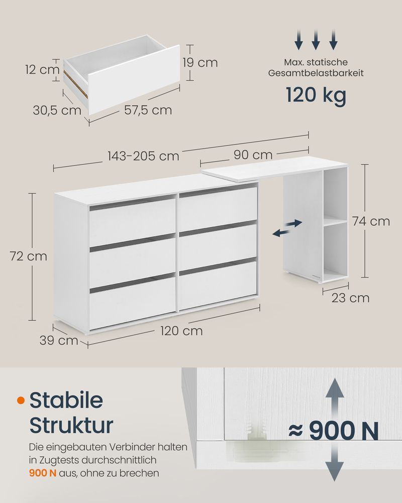 Schminktisch mit 6 Schubladen - Verstellbarer Schrank - L-Form