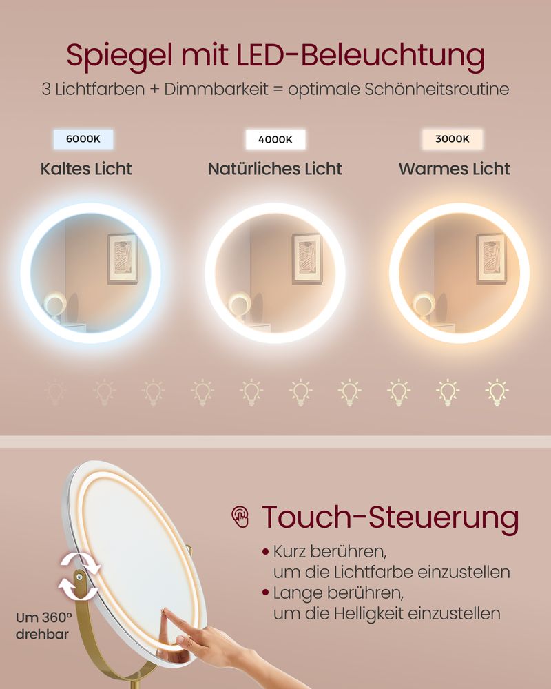 Frisiertisch mit Hocker – LED-beleuchteter Spiegel – Luxus-Schminktisch