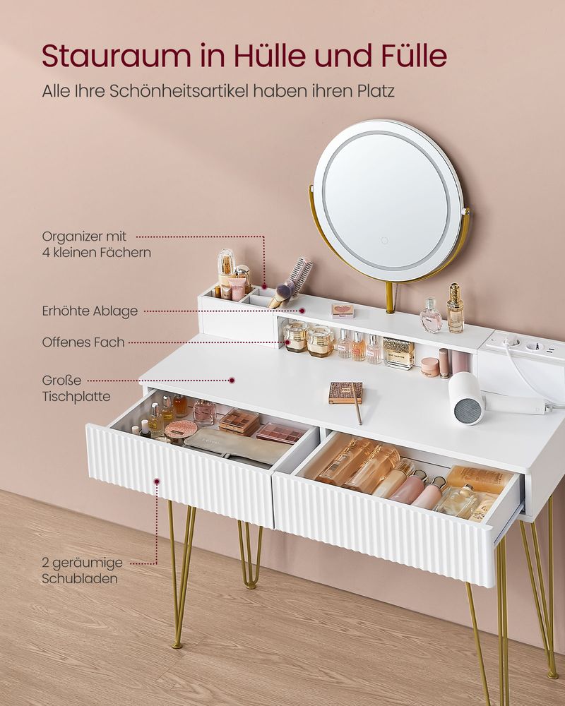 Frisiertisch mit Hocker – LED-beleuchteter Spiegel – Luxus-Schminktisch