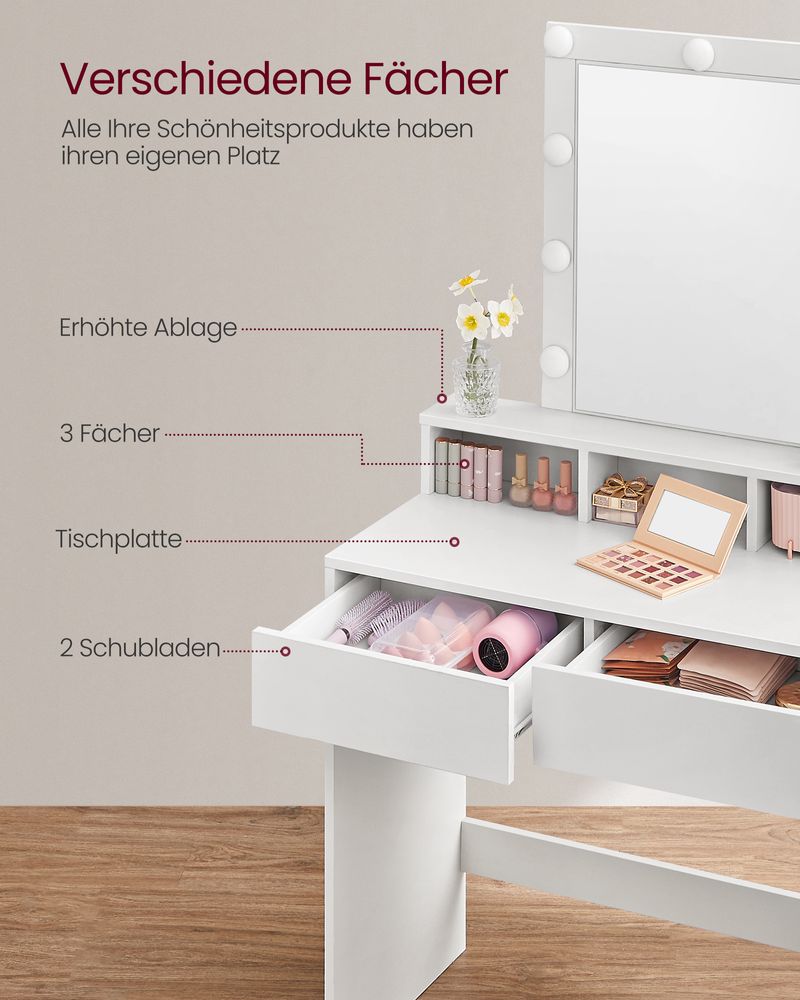Schminktisch mit Beleuchtung - Schminktisch - Frisiertisch mit Schublade und Spiegel