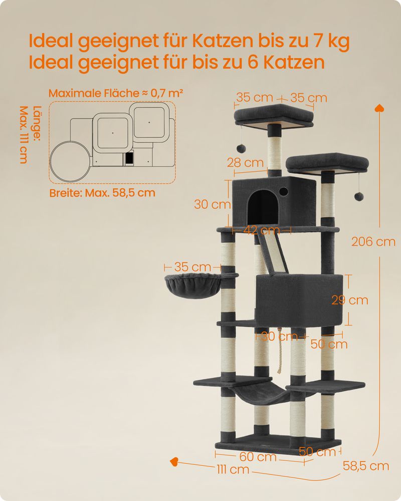 Kratzbaum 206 cm – Der ultimative Spiel- und Ruheplatz für Ihre Katze
