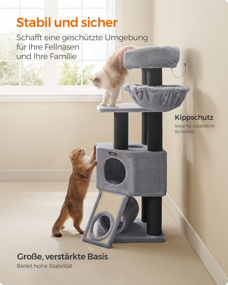 Kratzbaum mit Spieltunnel - Katzenturm mit Hängematte - Katzenbaum mit Plüsch-Liegeflächen