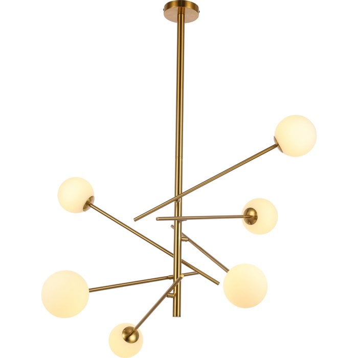 Kronleuchter mit weißen Glasbechern – Moderne Designlampe – Goldmessingrahmen