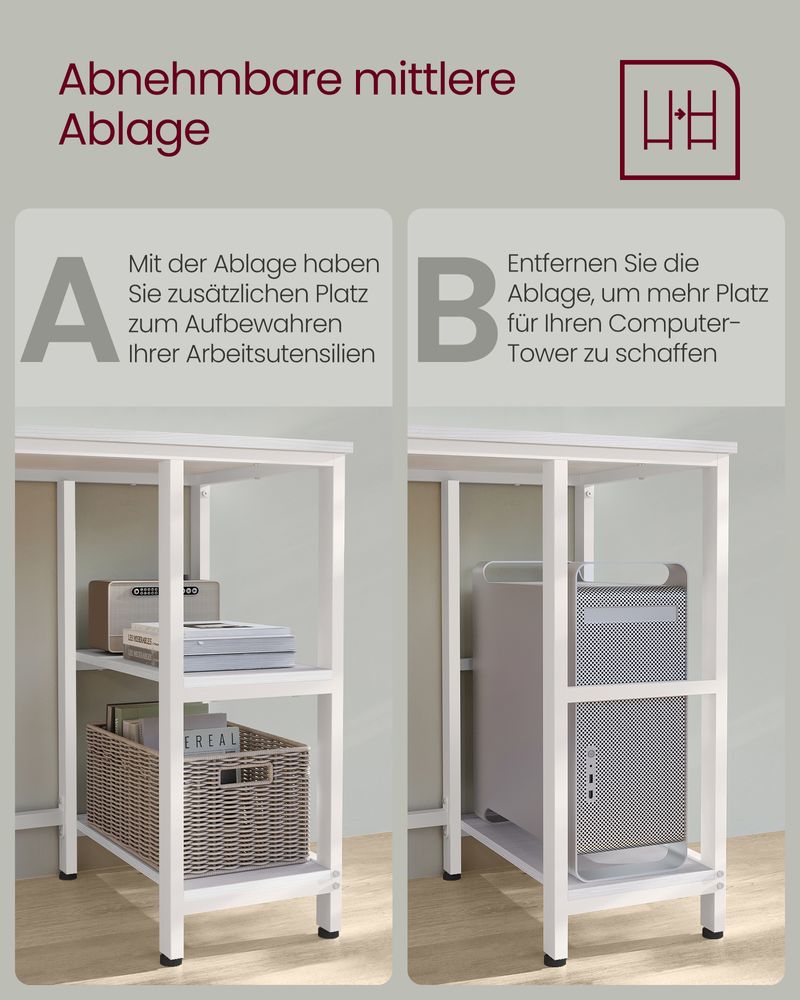 L-förmiger Computertisch mit abnehmbarem Ablagefach – platzsparender Eckschreibtisch