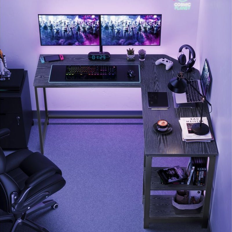 L-förmiger Computertisch mit abnehmbarem Ablagefach – platzsparender Eckschreibtisch