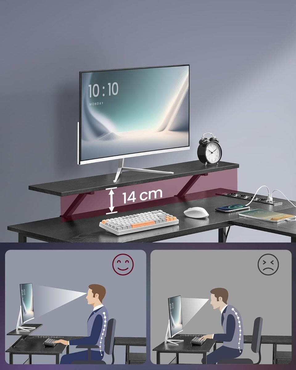 L-förmiger Eckschreibtisch mit LED-Beleuchtung und Steckdosen - USB-Anschlüssen - Gaming-Schreibtisch
