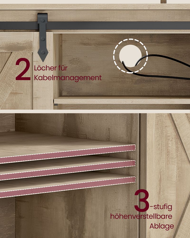Country-TV-Schrank mit Scheunentüren – Stabiles & geräumiges Design