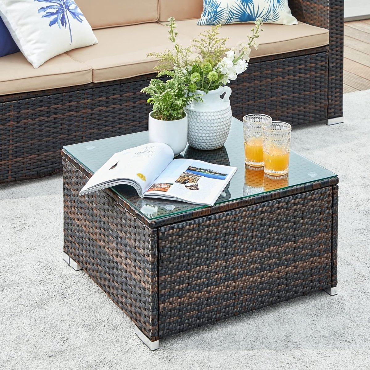 Lounge Set mit Tisch - Gartenbank - Gartenset - Polyrattan Gartenmöbel Set