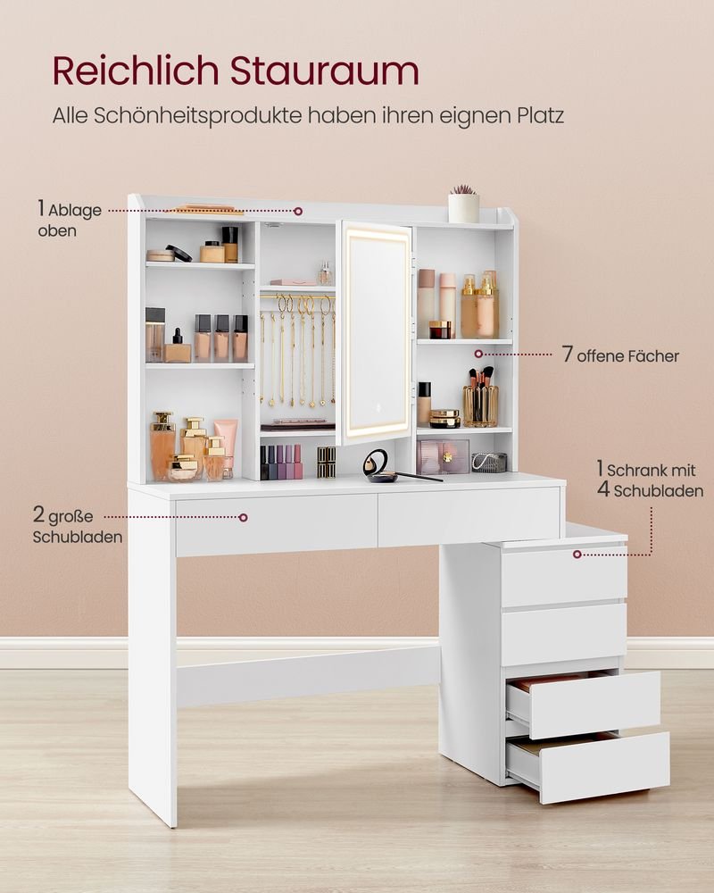 Schminktisch mit LED-Beleuchtung und viel Stauraum – Modern und Praktisch