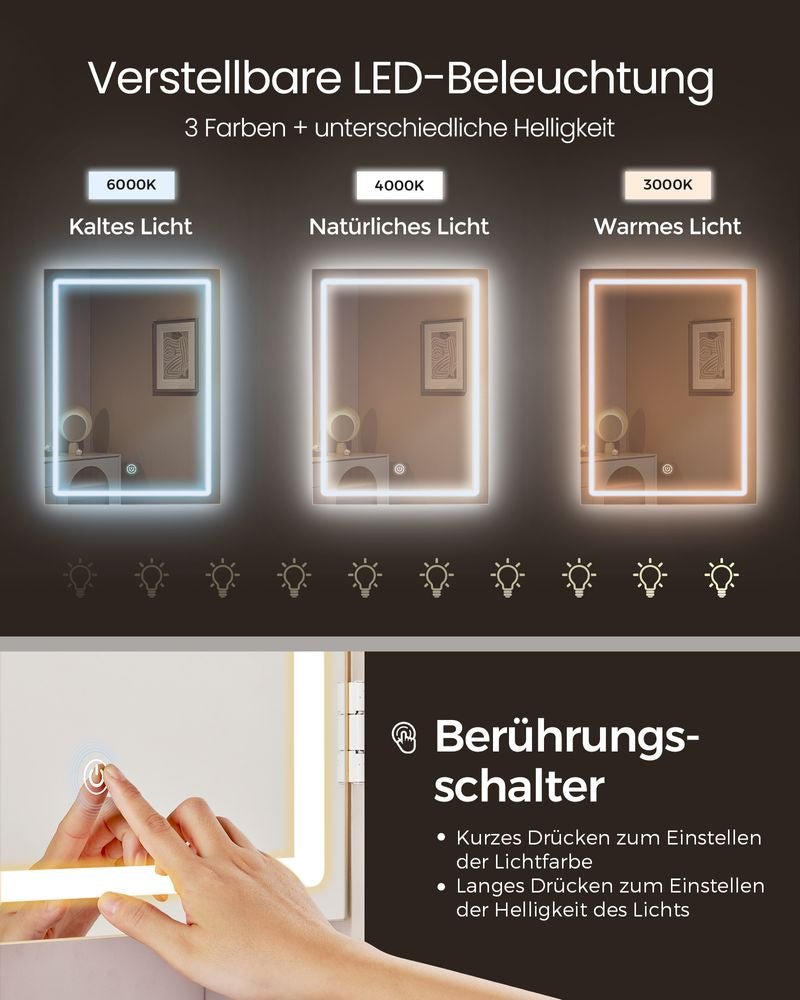 Schminktisch mit LED-Beleuchtung und viel Stauraum – Modern und Praktisch