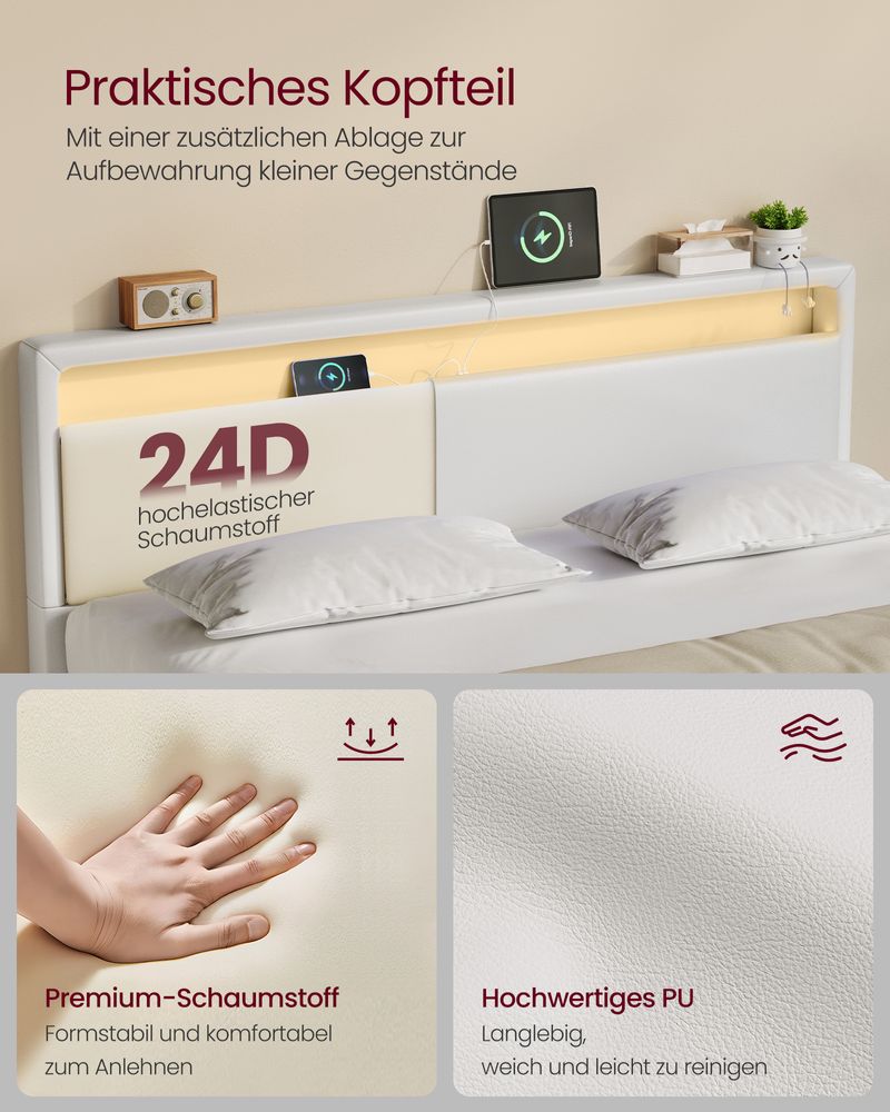 Moderner Bettrahmen mit Schwebeeffekt und LED-Beleuchtung - Integrierter USB-Anschluss