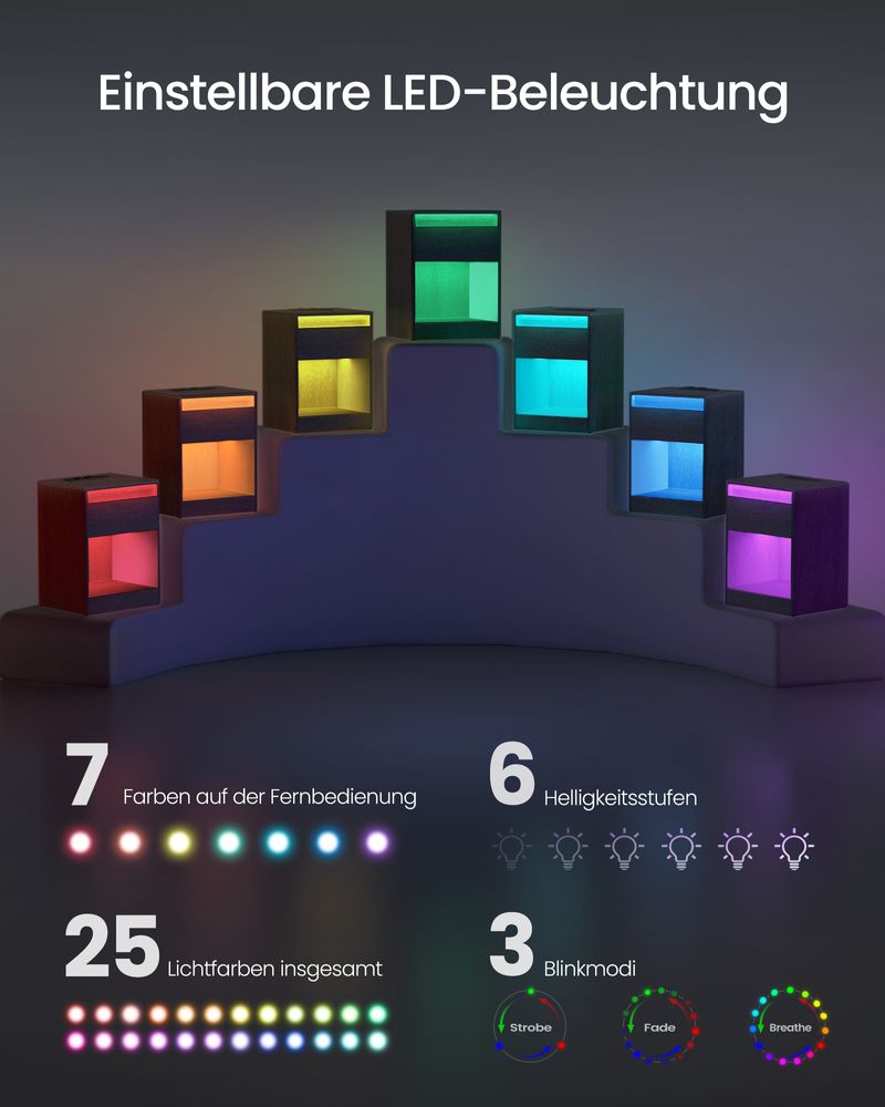 Moderner Nachttisch mit LED-Beleuchtung und Steckdosen - USB-Anschluss