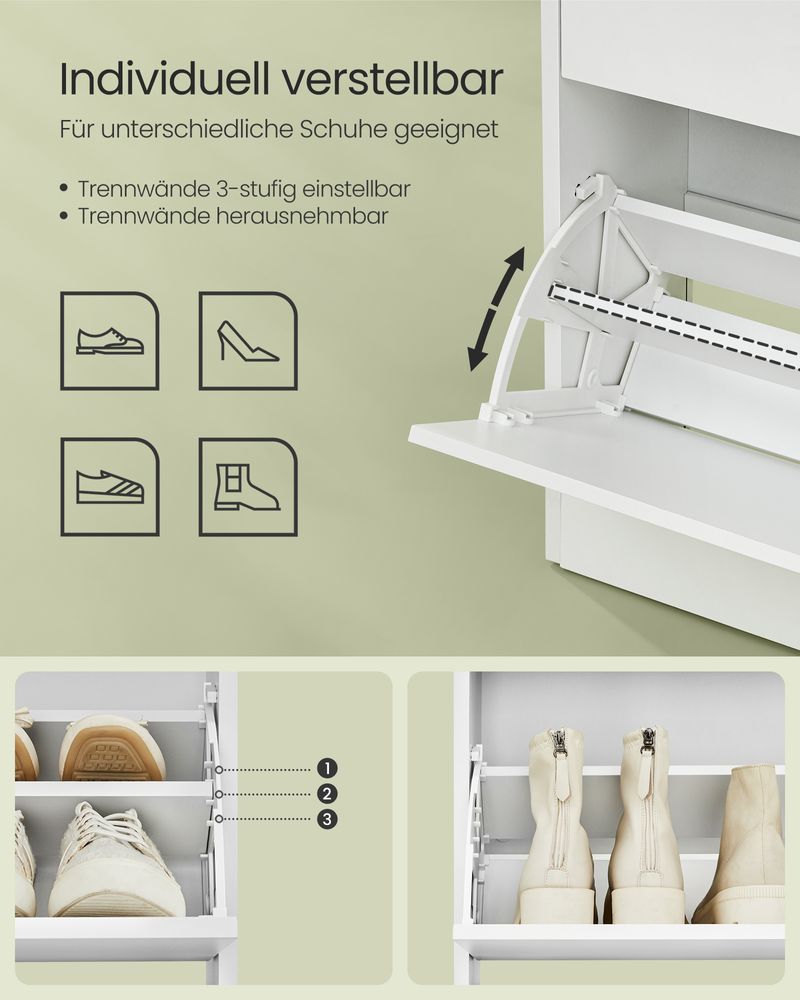 Moderner Schuhschrank mit variabler Einteilung und extra Stauraum