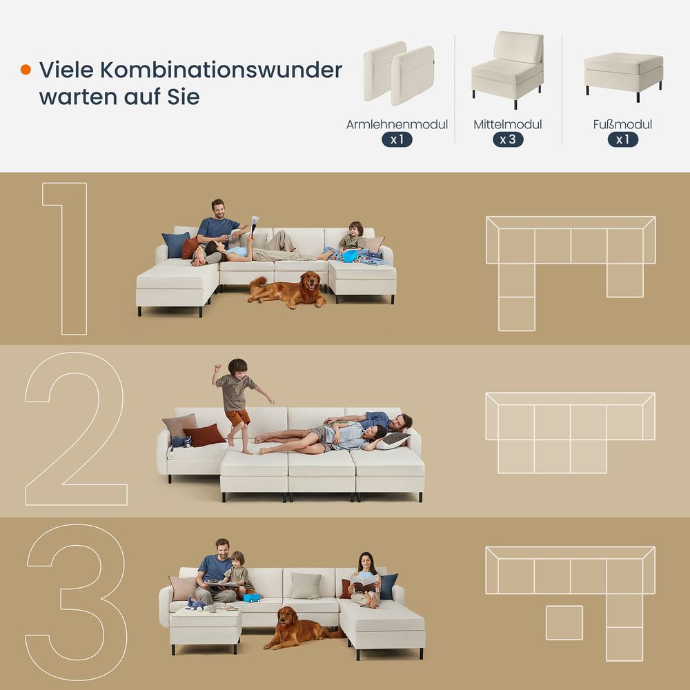 Modulares Sofa – Bouclé-Sofa-Set – verstellbar