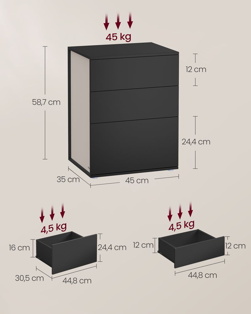 Nachttisch mit 3 Schubladen - Minimalistisches Design