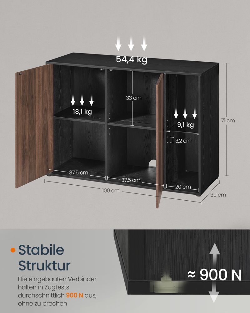 Lagerschrank mit LED-Beleuchtung - Sideboard mit offenen und geschlossenen Fächern